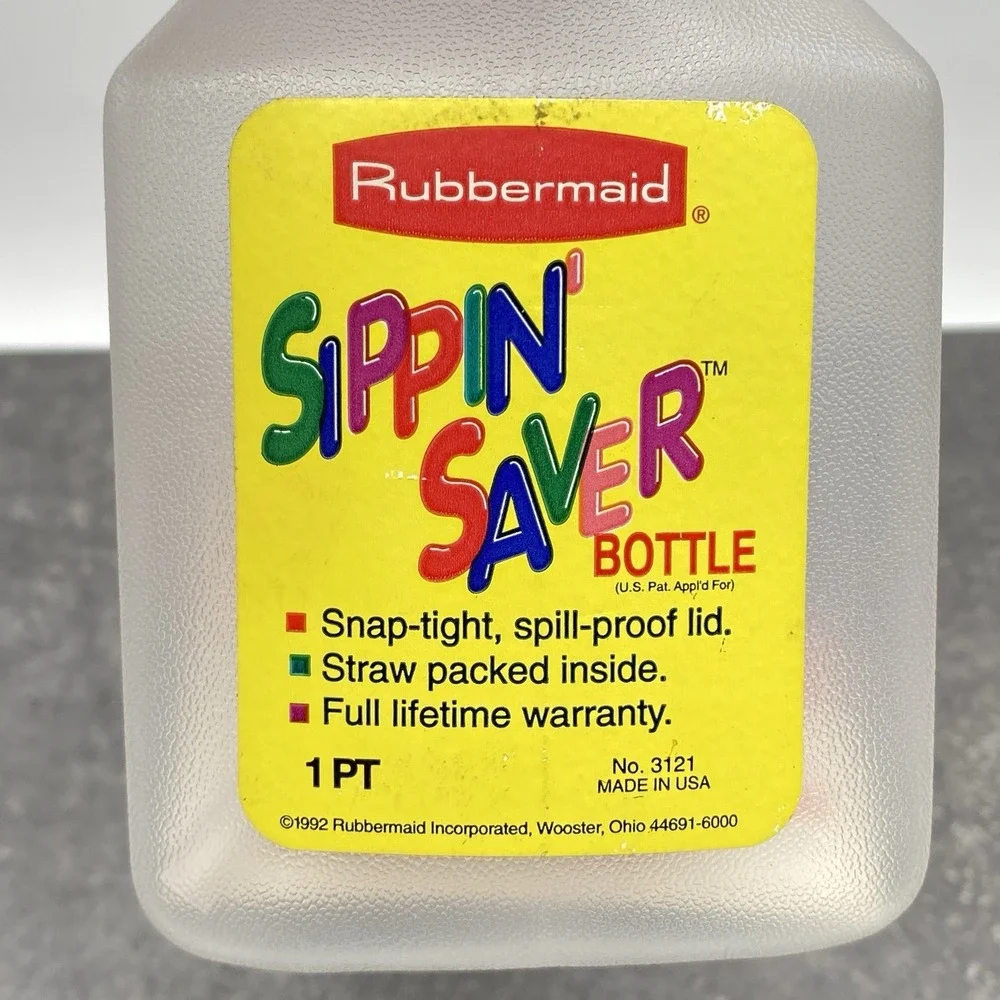 New Rubbermaid Red Lid Sippin' Saver 3121 Clear One Pint Bottle 0229 + Straw NOS